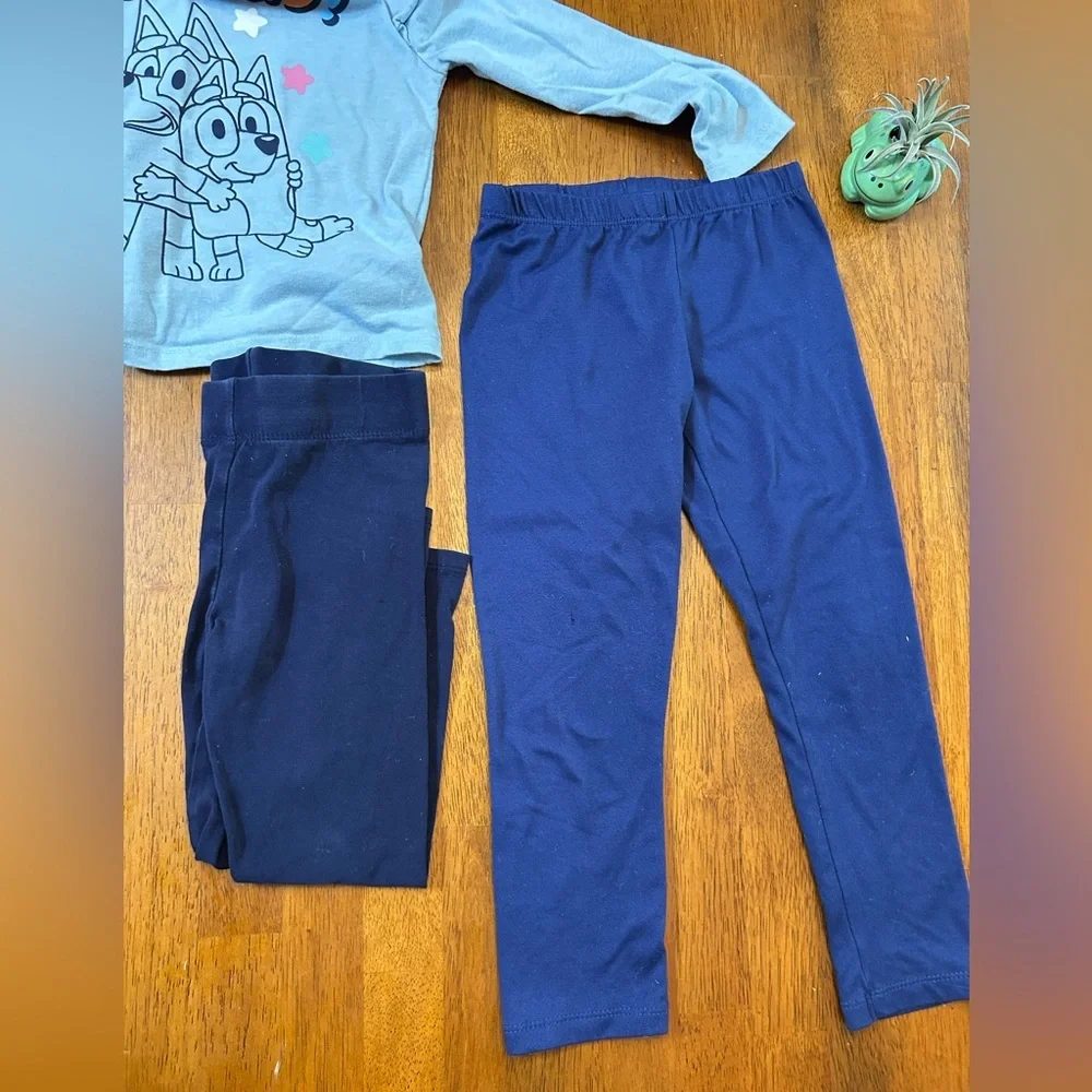 Bluey Toddler Outfit  | Girls 4T | Long Sleeve Top + 2 Navy Leggings Set
